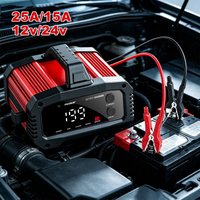 Tragbares intelligentes Autobatterieladegerät 25A/15A für 12V-24V Motorrad-Blei-Säure-AGM-GEL-LiFePo4-Batterien, Auto-Booster, Impulsreparatur, vollautomatisches Autobatterieladegerät