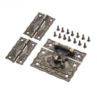 3 Pcs/set Furniture Fittings Suitcase Cabinet Hinge with Antique Bronze Jewelry Wooden Box Latch Hasp Clasp Vintage Hardware
