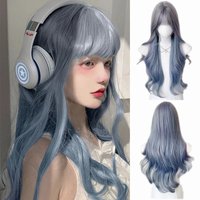 Synthetic Ashely Wig for Women Long Curly Wave Haze Blue Wigs with Bangs 24inch Natural Fluffy Lolita Wig for Cospay Daily Use
