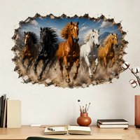 3D Running Horses Wall Sticker, Broken Wall Horse Wall Decal,Powerful Animal Wall Art Mural for Living Room Bedroom Office Decor