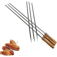 6Pcs 42cm Stainless Steel Barbecue Skewer Wide BBQ Sticks Flat BBQ Fork Outdoor Camping Picnic BBQ Utensil Kitchen Accessories