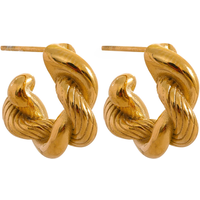Yhpup 316L Stainless Steel Geometric Twisted Fashion Hoop Earrings for Women 18k Gold Plated Rust Proof Stylish Charm Jewelry
