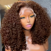 230% #4 Brown Deep Wave Bob Wigs 100% Human Hair 13x4 Hd Lace Frontal Wigs Chocolate Brown Kinky Curly Short Hair Wigs For Women
