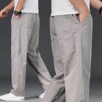 Big Size Mens Casual Pants Relaxed Fit Cotton Trousers Elastic Waist Drawstring Sweatpants Mens Jogger Pants Summer Spring
