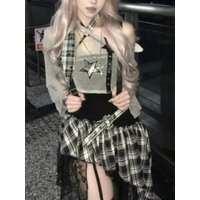 Gothic Retro Suits Black Y2k Crop Top Blouse + Irregular Dress Korean Fashion Slim Harajuku American Vintage 2 Piece Set Women
