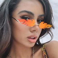 AliExpress Fashion Women Fire Flame Style Sunglasses Trendy Rimless Sunglasses Novelty Metal Frame UV400 Sun Glasses Party Cosplay Eyewear