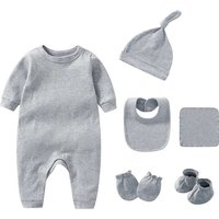 Baby Rompers+hats+bibs+socks 5pcs Cotton Newborn Baby Clothes Summer Solid Baby Girl Clothing Sets 0-2 Year Bebe Jumpsuit