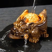 1PC Chinese Resin Discolored Tea Pet Lucky Cute Golden Toad Ornaments Desktop Handmade Crafts Home Tea Set Decoration Gifts