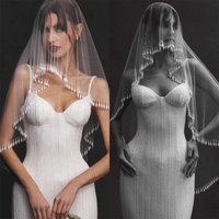 Elegant One Layer Bride Wedding Waltz Veil Tulle Bridal Veil Headdress and Floral Appliques Customized