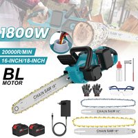 Bürstenlose Kettensäge mit zwei Akkus, 16 Zoll + 18 Zoll Führungsschiene, tragbares, kabelloses Trimm- und Gartenwerkzeug für Holzarbeiten