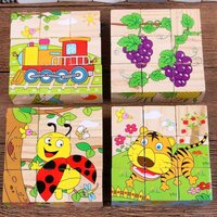 Baby Wooden Blocks Toys Cartoon Animal Six Side Cube Jigsaw Puzzles Game Montessori Educational Toys for Children Gifts