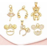 OCESRIO Fashion White Crystal Cute Bear Pendant for Necklaces Copper Earphone Dancer Mouse Ear Jewelry Making Component pdtb722