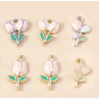 Leslie 5pcs Lovely Enamel Rose Flower Charms for Earrings Tulip Lily Pendant Handmade DIY Jewelry Making Accessories