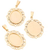 5Pcs Gold Plated Stainless Steel Oval Cabochon Pendant Tray 13x18mm Floral Lace Bezel Settings DIY Jewelry Making Findings