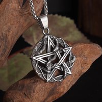 AliExpress Retro Gothic Snake Coiled Pentagram Pendant Necklace for Mens Cycling Jewelry Punk Rock Exorcism Amulet