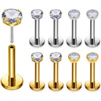5/10Pcs G23 ASTM F136 Titanium 18G/16G Threadless Push Pin Labret Stud CZ Cartilage Earring Helix Tragus Nose Stud Piercing