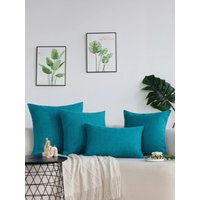 Lake Blue Cushion Cover Decorative Solid Color Linen Pillowcase for All Seasons Multi-size Home Sofa Customizable Pillow Cover