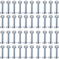 40Pcs/set 316L Stainless Steel Labret Ear Studs Lip Rings Set Inlaid Shiny Rhinestone Simple Style Body Piercing Jewelry Gift