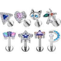 G23 Titanium Triangle Heart Fox Tragus Cartilage Helix Daith Piercing Stud Earrings for Women 16G CZ Ear Stud Pierc Body Jewelry