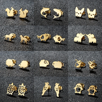 Golden Stainless Steel Animal Stud Earrings for Women Everyday Jewelry Shark Pig Hedgehog Penguin Earring Piercing Cute Gifts
