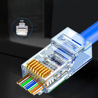 50pcs RJ45 Cat6 Connector Gold Plated Pass Through Ethernet Cables Unmodule Plug Network RJ-45 Crystal Heads