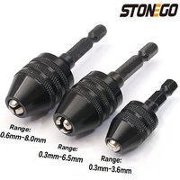 STONEGO 1PC Keyless 0,3-3,6mm/0,3-6,5mm/0,6-8,0mm Bohrfutter 1/4" Keyless Bohrfutter Sechskantschaft Adapter Konverter Schnellwechsel