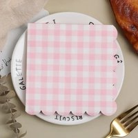 100 Pieces Light Pink Checkered Scalloped Napkins Folded 5 x 5 inch Disposable Cocktail Napkins Paper Napkins