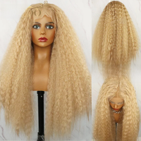YYsoo Long 103 Blonde Kinky Straight Futura Synthetic T Part Wigs for Black Women High Density Glueless Heat Resistant Yaki Wig