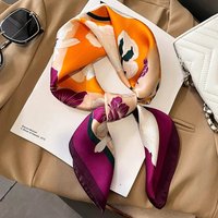 27.5" Elegant Floral Print Satin Square Scarf for Women Soft Lightweight Shawl Neck Accessory Headband Sun Protection Scarf