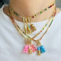 Colorful Zircon Necklace Charms Women Resin Gummy Bear Enamel Elf Heart Pendant for Necklace Making DIY Christmas New Year Gifts