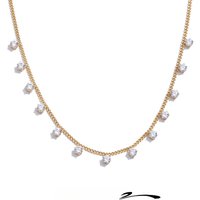 Yhpup Shiny Cubic Zirconia Chic Chain Necklace for Women Stainless Steel Delicate Premium Exquisite Collar Jewelry for Women