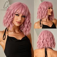 CharmSource – perruque synthétique BOBO rose, cheveux courts ondulés naturels pour femmes, fête quotidienne, haute densité, résistante à la chaleur
