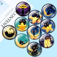 Night Sky Moon Cat 10pcs 12mm/16mm/18mm Round Photo Glass Cabochon Demo Flat Back Making findings