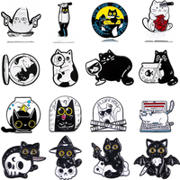 Creative Cute Pistol Black Cat Enamel Lapel Brooch Cartoon Fish Tank Animal Metal Badge Fashion Pin Accessories Jewelry Gift