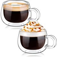 2PCS 150ML Coffee Cup Double Wall Glass Coffee Mugs with Handle Heat Resistant High Borosilicate Mug for Latte Espresso Drink