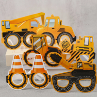 12Pcs Cartoon Engineering Vehicle Paper Eyeglasses Photo Props for Construction Theme Birthday Party Decoration