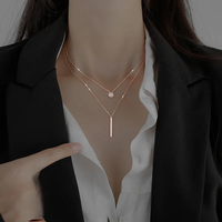 LATS New Shiny Round Plate Necklace Rose Rose Gold Color Exquisite Double Layer Clavicle Chain Necklace Jewelry for Women Gift