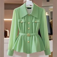 2025 Spring/Summer Women Shirt New Solid Color Single Breasted Long Sleeved High-End Chic Tops Female Blouse Ladies Shirt Green