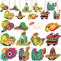 24 Pcs Mexican Fiesta Ornaments Cinco De Mayo Tree Ornament Mexican Theme Fiesta Hanging Decoration Pinata Sign Cinco De Mayo