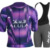 AliExpress 2025 Jayco Alula Team Cycling Jersey Short Sleeve Set Purple Australia Clothing Road Bike Shirts Suit Bicycle Bib Grey Shorts