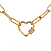 Yhpup Romantic Heart Stainless Steel Chain Necklace for Women Delicate Cubic Zirconia 14 K Plated Choker Jewelry Accessories