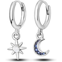 New In Real 925 Sterling Silver Moon and Star Earrings Hoop Earrings Original for Women Female Party Fine Earring Fine Jewelry