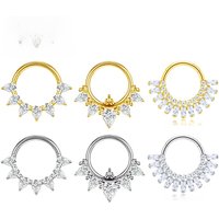 1PC G23 Titanium 16G Piercing Goth Jewelry Hinged Nose Ring Hoop CZ Clicker Nose Septum Helix Cartilage Conch Daith Earrings