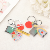 1Pc Cute Apple Ruler Keychain Creative Acrylic Blackboard Heart Keyring Girl Woman Crafts Handbag Jewelry Charms