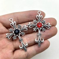 5pcs 55*38mm Gothic Punk Crown Cross Crystal Pendant Vintage Earrings Bracelet Metal Accessories DIY Charm Jewelry Crafts Making