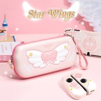 GeekShare Star Wings Carrying Case for Nintendo Switch 2017/OLED,Portable Hardshell Slim Travel Pink Carrying Bag