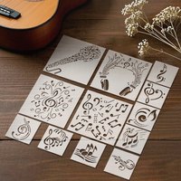 YOMDID 12pcs Music Notes Series PET Cutout Painting Templates Reusable DIY Music Symbols Airbrush Graffiti Decorative Stencils