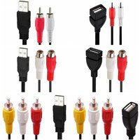 USB A 2.0 female Male To 2 3 Rca 2/3RCA Male female AV plug Adapter connector converter Cable Lead PC TV HDTV AUX Audio Video