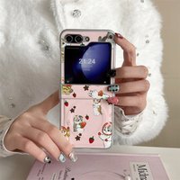 Ins Cute Cat and Strawberry Suitable for Samsung Galaxy Z Flip 7 6 5 4 Flip5 Flip6 Flip4 Fro Full Pack Magnetic Phone Case