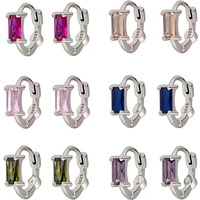 Huggies Earrings Purple white Green Blue Red Square Heart Silver Color Small Hoop Earrings for Women Girls Wedding Jewelry
